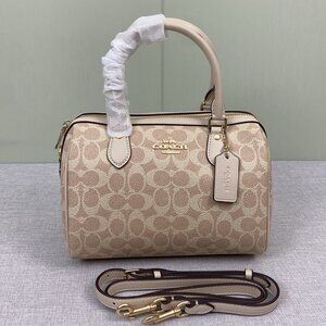Coach Rowan Satchel Bag In Signature Canvas Powder/Pink
